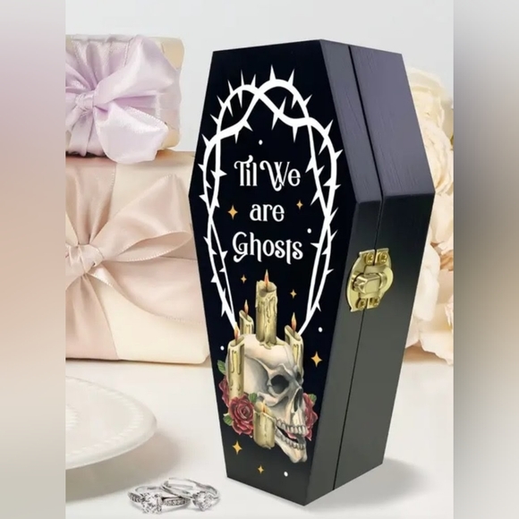 Other - Black Coffin-Shaped Box with Skull and Candle Design